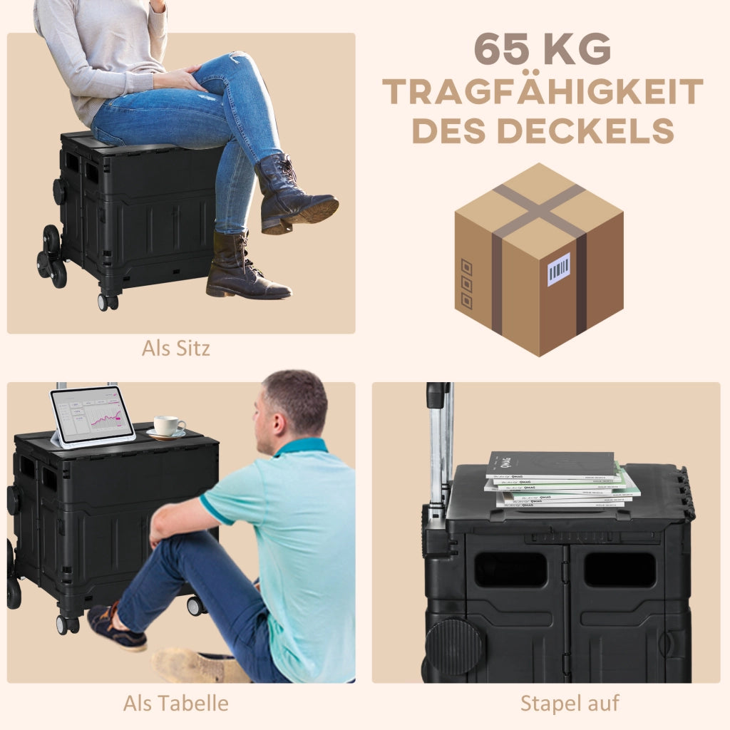 Carrello della spesa pieghevole ¨C zephmum ¨C Nero, acciaio, 65 kg