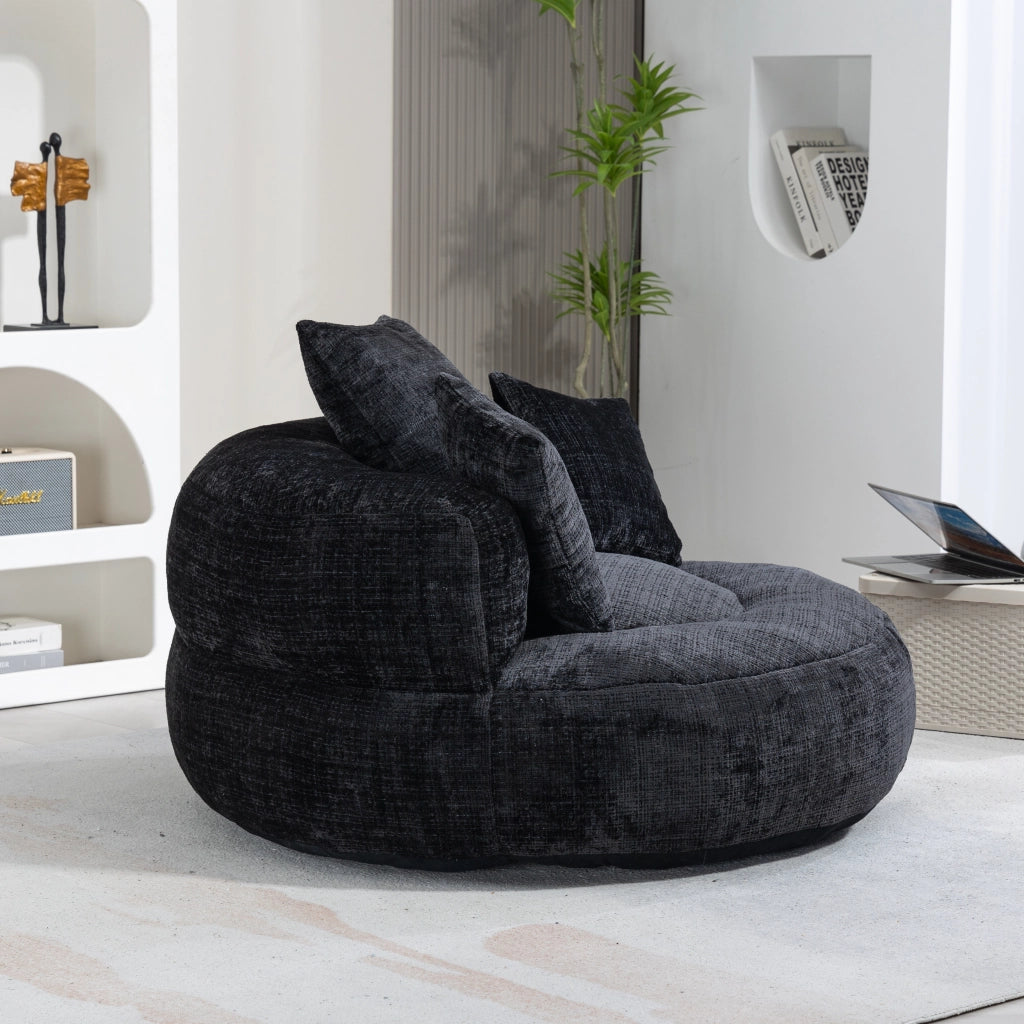 Poltrona Pouf Relax 1 Posto con Schienale Alto e Braccioli; Seduta Ampia Confortevole; in Ciniglia Nero