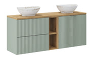 Set mobili bagno 140 cm con piano e 2 lavabi da appoggio Pati Line Reed Green 140 x 1401 x 40 cm