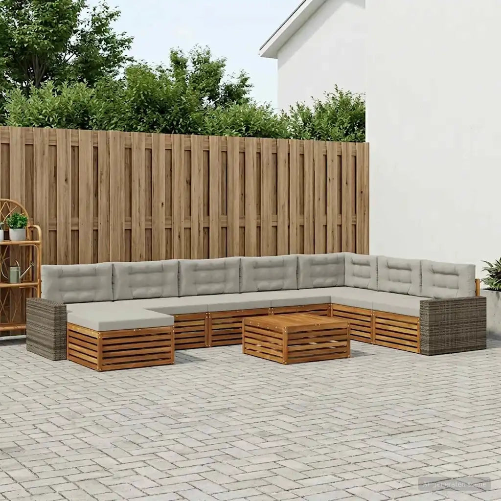 Set di divani da esterno 9 pcs Naturale e Grigio Chiaro 3383759