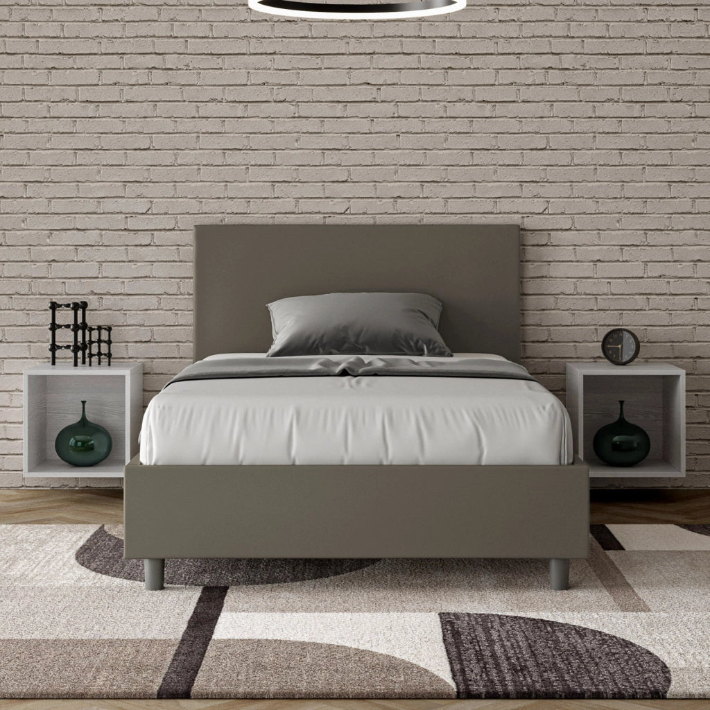 BS COM Letto una piazza e mezza senza rete imbottito 120x210 similpelle cappuccino