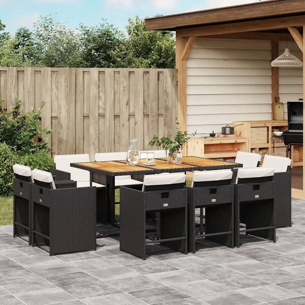 Set da Pranzo da Giardino 11 pz con Cuscini in Polyrattan Nero 3211215