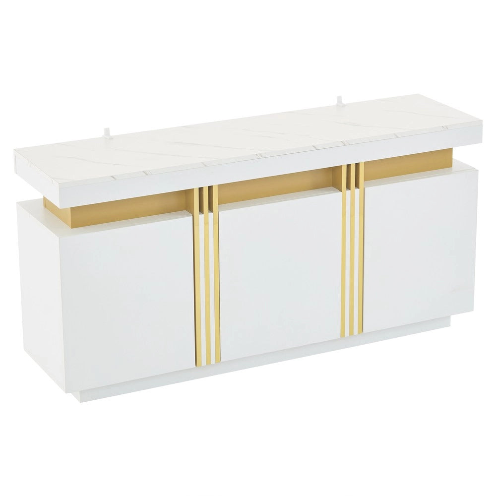 Credenza Moderna con 3 Ante ¨C MINIMAL ¨C Bianco, Ripiani Regolabili, 140x38x70