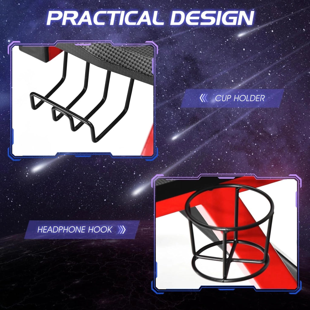 Scrivania da gaming, scrivania ergonomica per computer, tavolo videogiochi con porta bicchiere porta cuffie e tappetino per il mouse, postazione da gamer