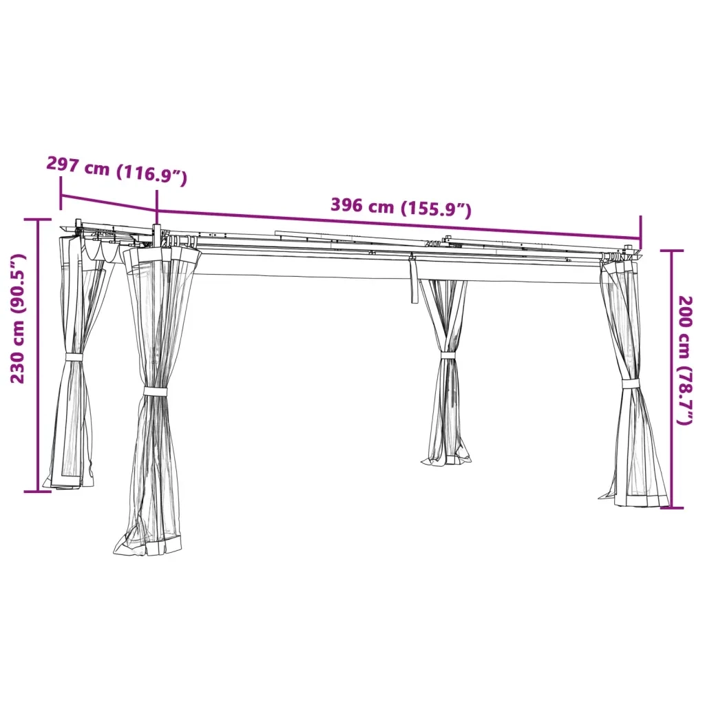 Gazebo con Pareti in Rete Tortora 4x3 m in Acciaio