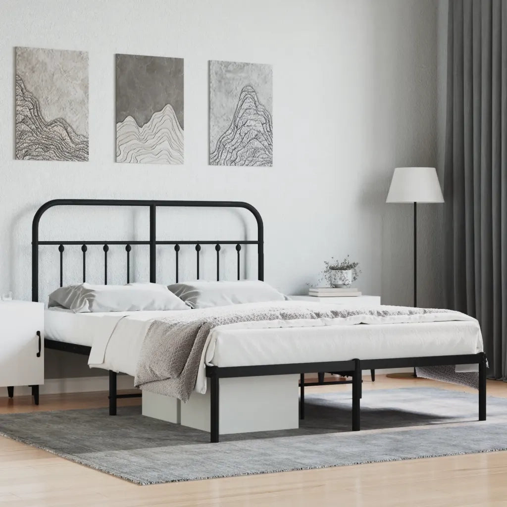 Giroletto con Testiera-Struttura Letto con testiera in Metallo Nero 140x200 cm 388992