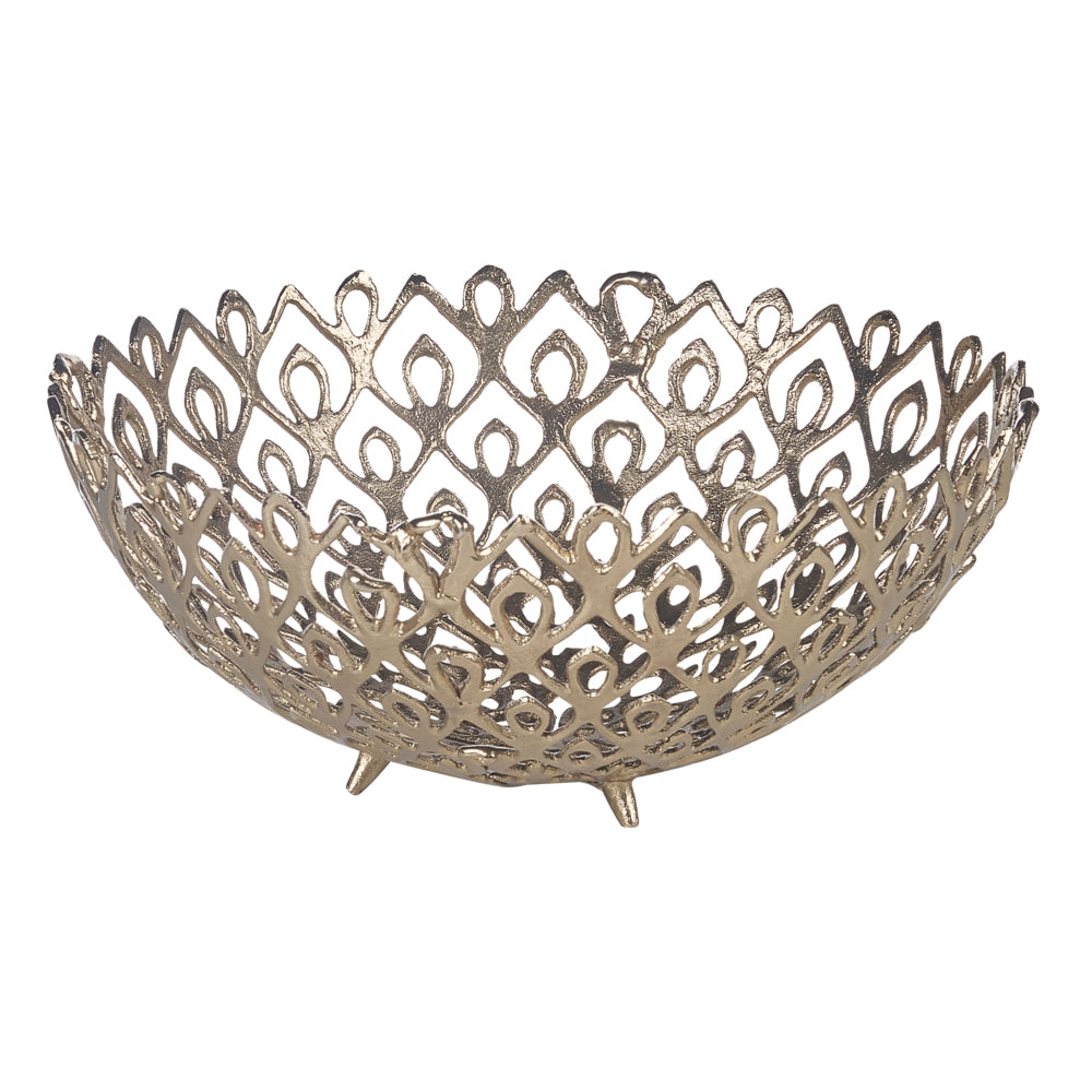 Set di 2 vassoi decorativi Ciotola rotonda in metallo dorato con design traforato