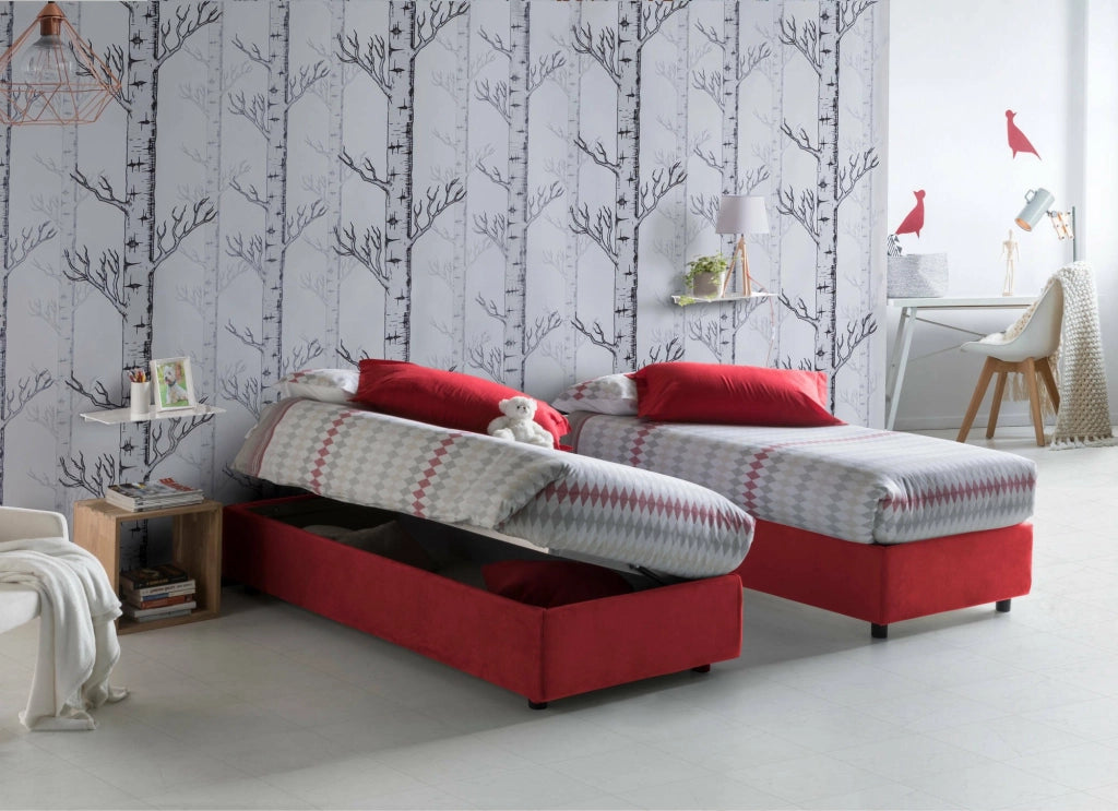 Ariba, Letto Piazza e Mezza Sfoderabile Made in Italy, Rosso