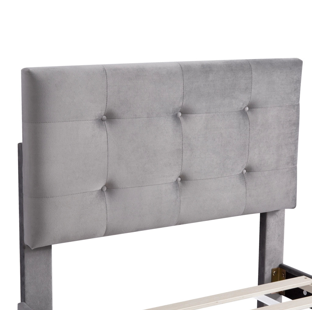 Letto imbottito 90x200 cm con cassetto; rete a doghe; velluto grigio (Senza materasso)