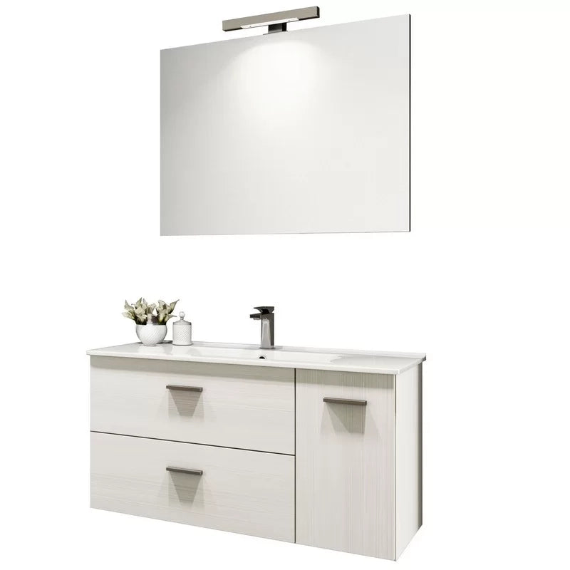 Mobile bagno sospeso serie betty con lavabo e specchio 90 cm larice bianco