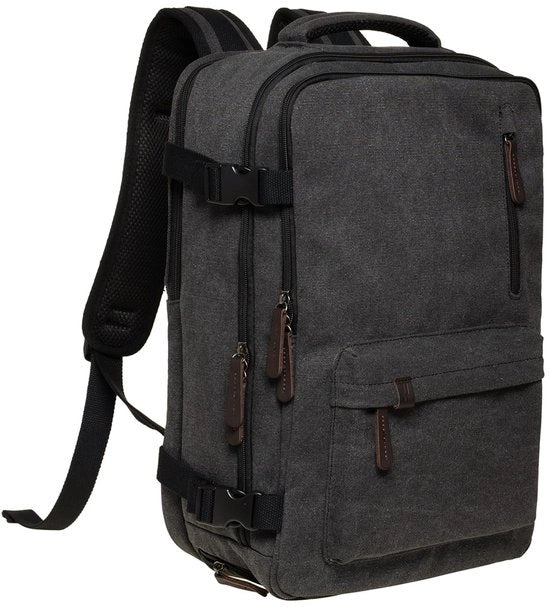 Borsa da viaggio in tela 40L, adatta per laptop 15,6 pollici, valigetta a mano approvata, borsa impermeabile da viaggio per weekend, FH11 nero