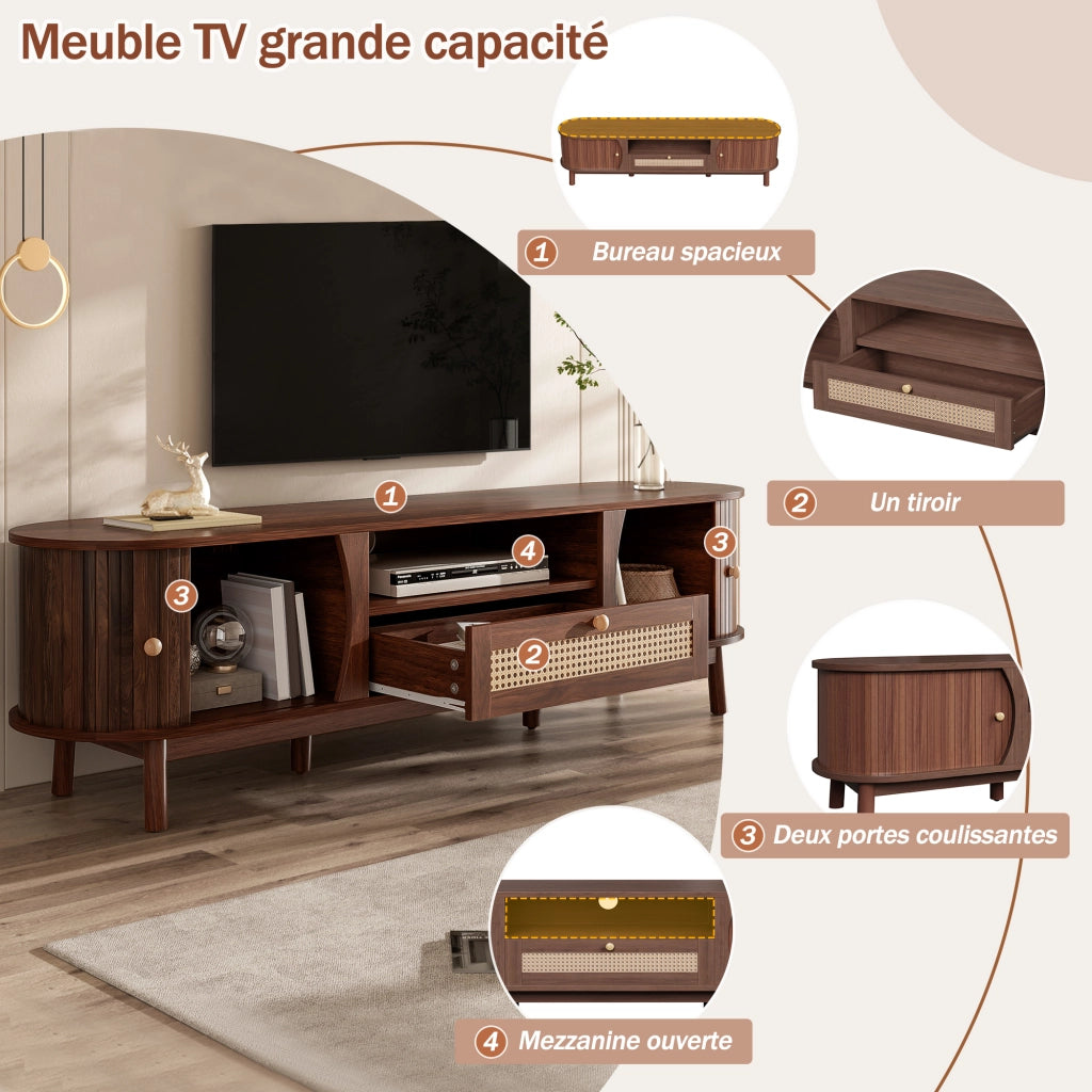 Mobile TV con 1 Anta Scorrevole; 2 Cassetti e Vani Aperti per Soggiorno in MDF 165 × 37 × 46 cm Noce