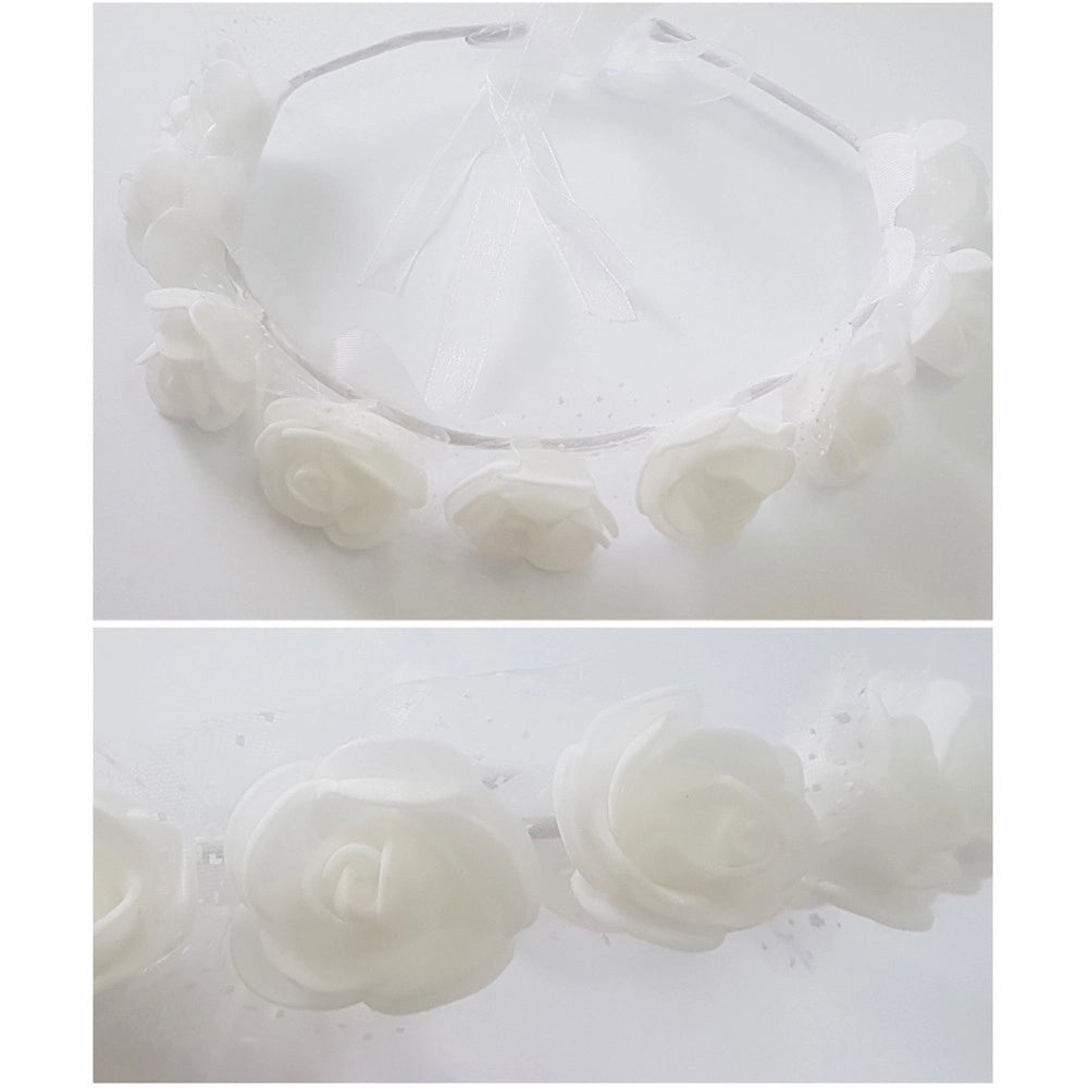 Trade Shop - Corona Coroncina Fascia Rose Bianche Diadema Per Nubilato Comunione Matrimonio -