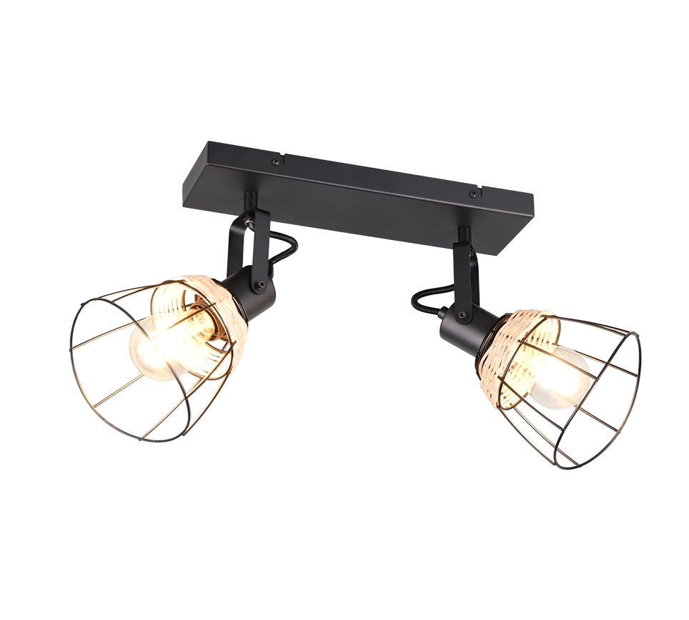Barra 2 spots, rattan e metallo, naturale e nero, L 36 cm, Jerome