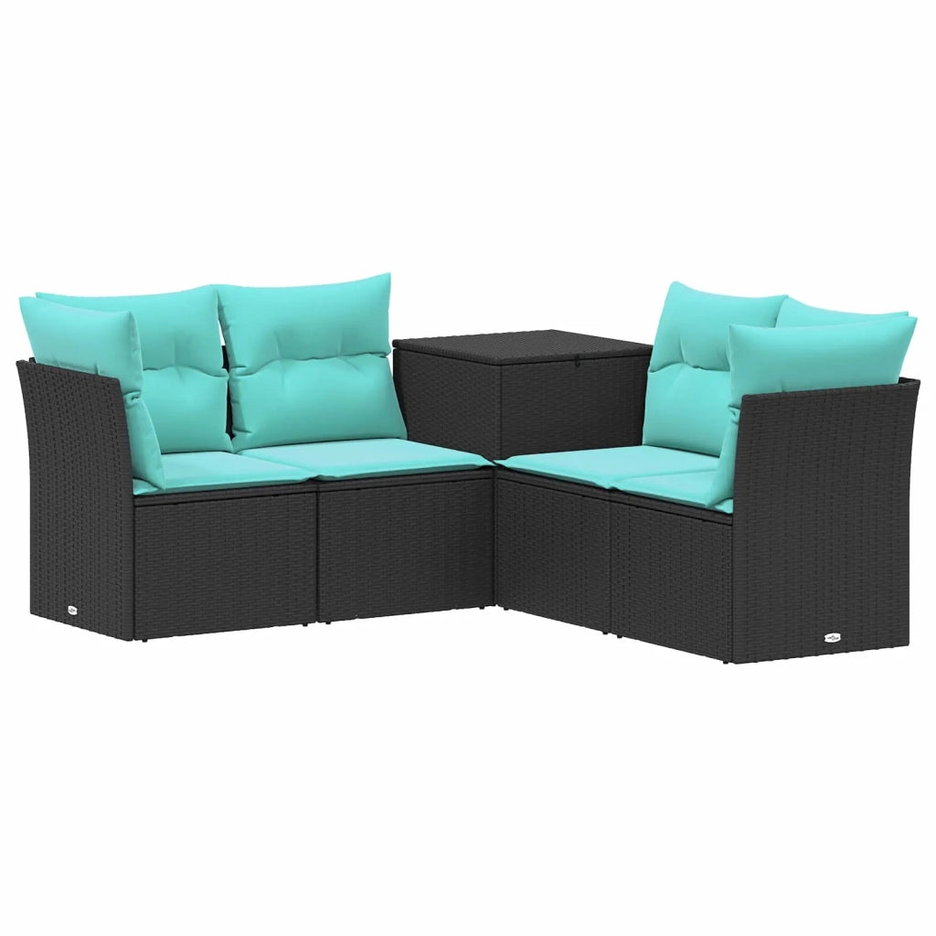 Set di divani 5 pz Nero e Blu Rattan sintetico e Acciaio 3447830