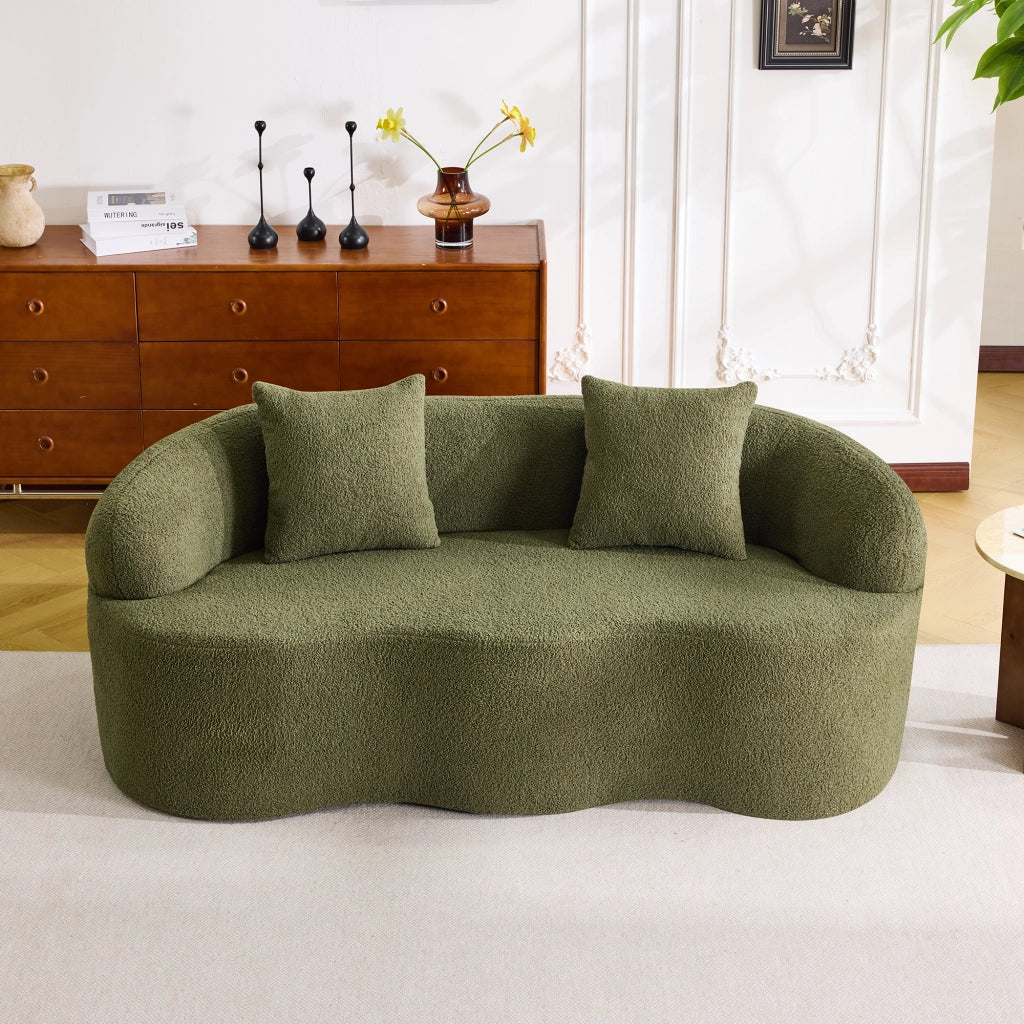 Divano a due posti curvo in schiuma e molle con cuscini per soggiorno camera da letto e ufficio verde 67 × 61 × 48 cm
