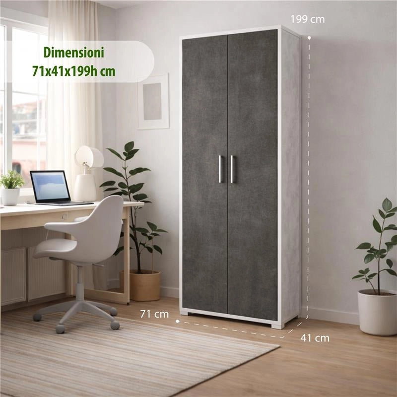 ARMADI DA ARREDO CON 2 ANTE DIMENSIONI 199X71X41 CM COLORE OSSIDO BIANCO E OSSIDO NERO