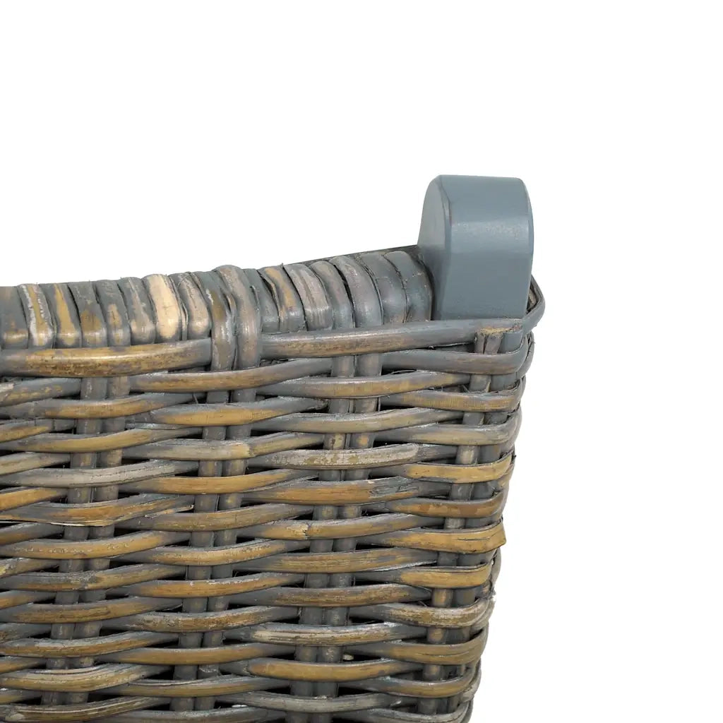 Poltrona | Sedia Relax Grigia in Rattan Kubu Naturale e Mogano Massello