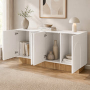 Credenza moderna 160x75x38 cm bianca effetto legno a 4 ante