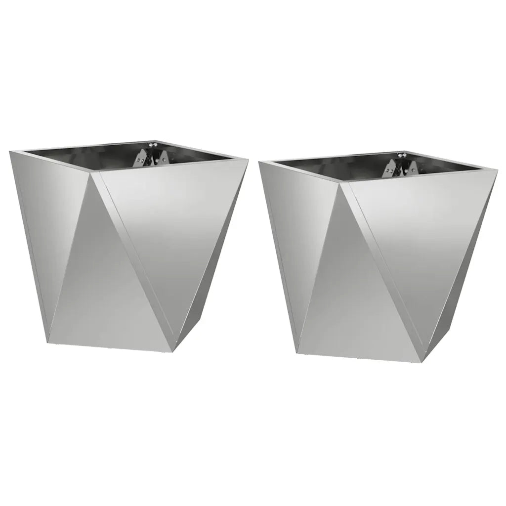 2 pz Fioriera | Cassetta per fiori | Vaso Argento 30 x 30 x 30 cm Acciaio zincato