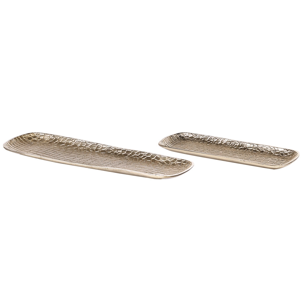 Set di 2 vassoi decorativi in metallo dorato per gioielli, piatto per gioielli con struttura glamour e accessori per la casa