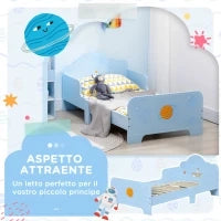 Letto per Bambini con Sponde e Fantasia Spaziale, Età 3-6 Anni, 143x74x59cm, Azzurro