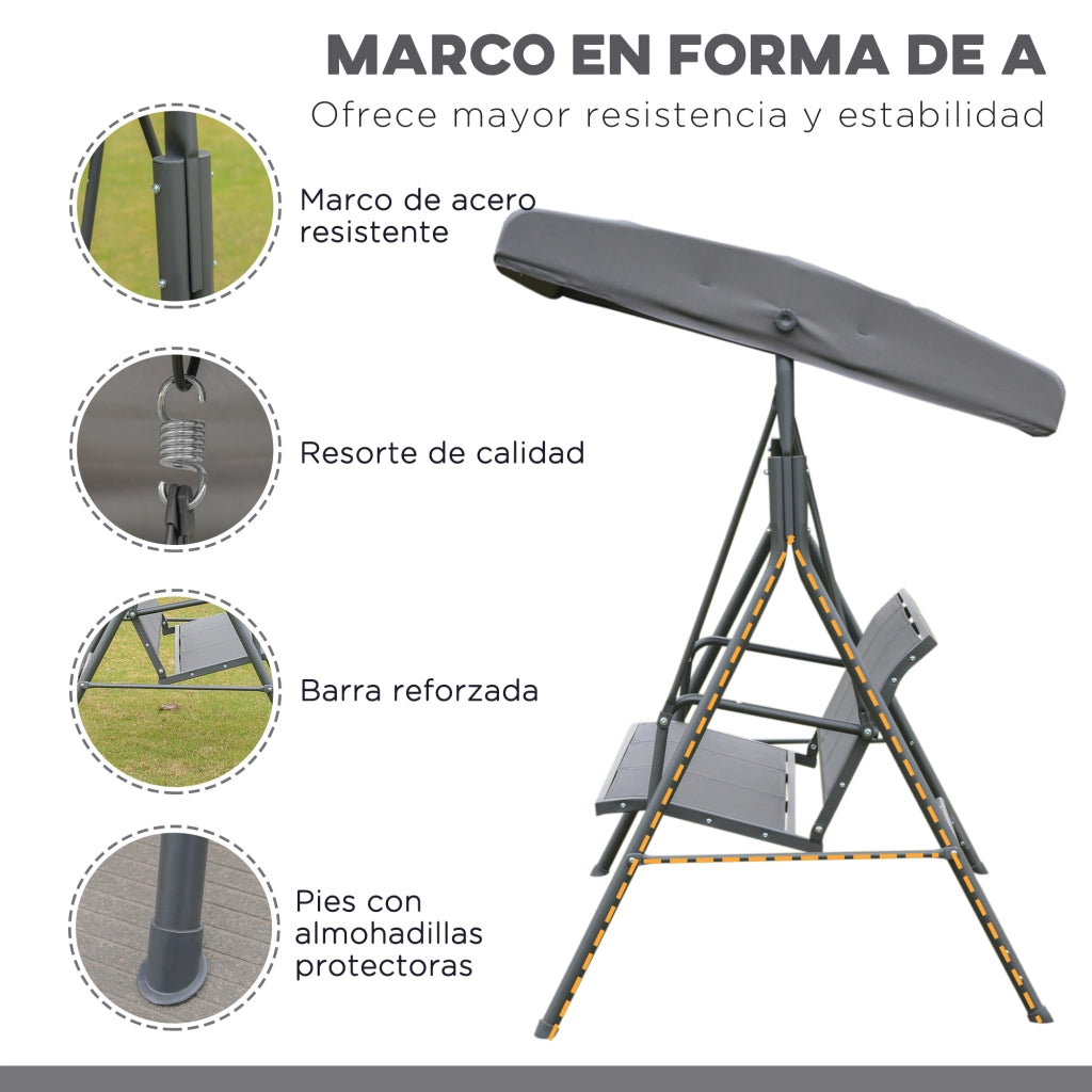 Altalena da Giardino 3 Posti con Tettoia ¨C Zephmum ¨C Grigio Acciaio 175x118x159 cm