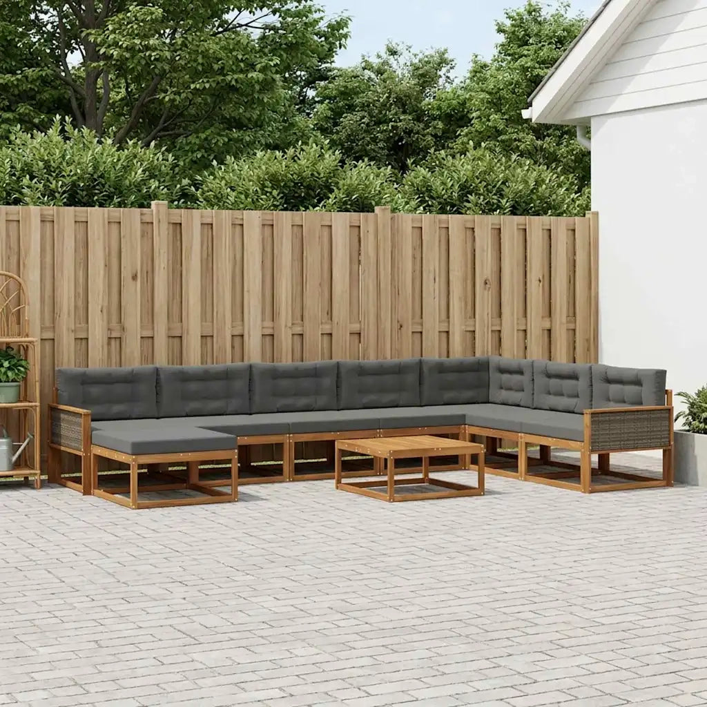 Set di divani da esterno con cuscino 9 pcs Naturale e Antracite 3382820