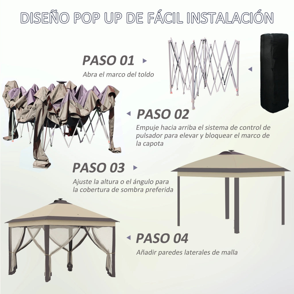 Tenda da Giardino Pieghevole con Luci LED e Zanzariere ¨C zephmum ¨C 3,3x3,3 m Beige