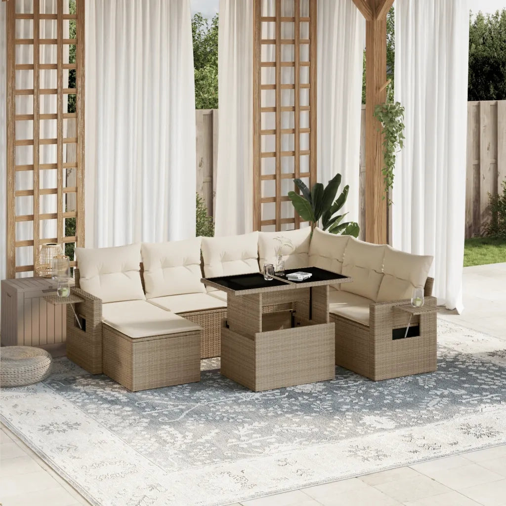 Set Divano da Giardino 8 pz con Cuscini Beige in Polyrattan