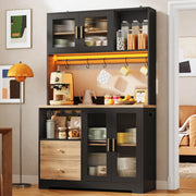 Hochschrank da cucina con LED, prese USB e ante in vetro temperato, 110 x 40 x 178 cm, nero