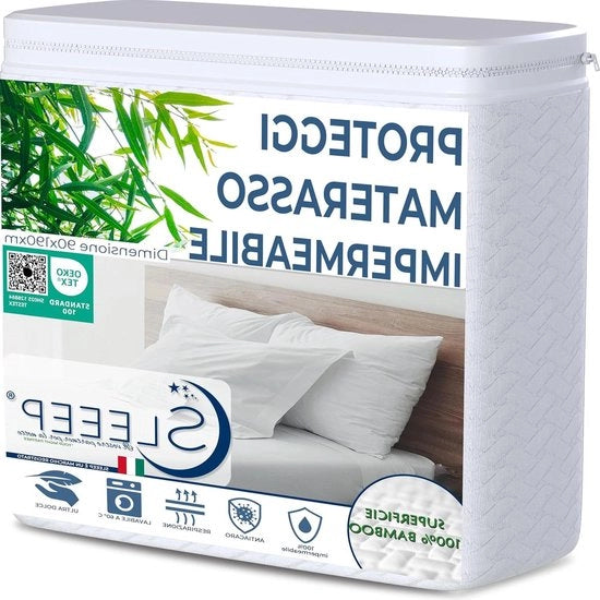 Matraccio in bamboe 90 x 190 cm - 100% impermeabile - Tela di lino con altezza di piegatura 30 cm - Estremamente morbido - Protezione contro zecche e pulci - Qualità da hotel