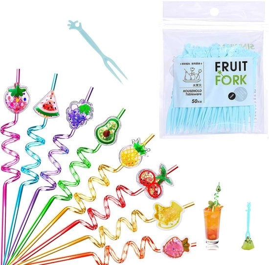 Set di tazze per bere - 8 pezzi disegno frutta - Riciclabile - 27 cm - Festa per bambini - Accessori per bere divertenti - Sostenibile - Tazze per bere in rami