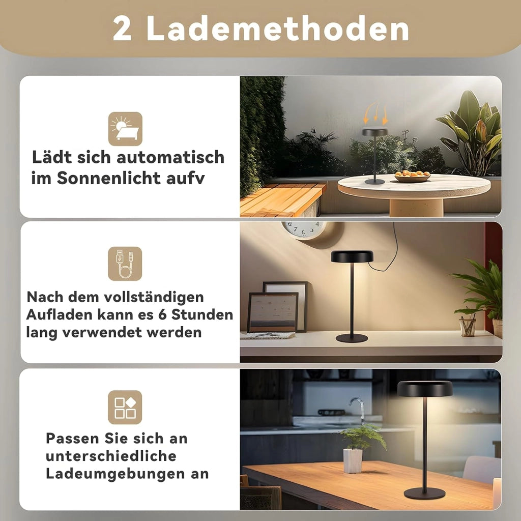 ZMH Lampada da tavolo LED nera touch dimmerabile 3600mAh batteria USB ricarica per comodino soggiorno