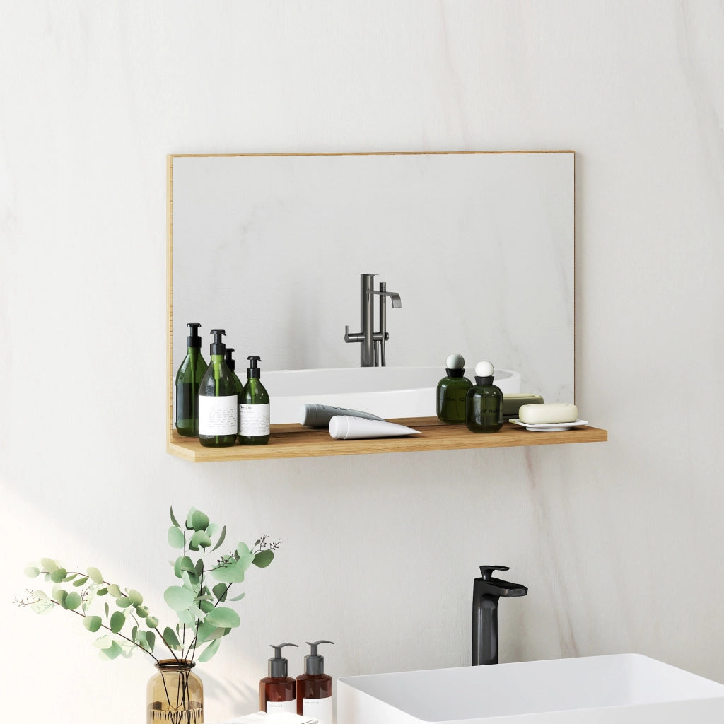 Specchio Bagno da Parete con Mensola Design Moderno e Multiuso, 60x12x40 cm, Legno