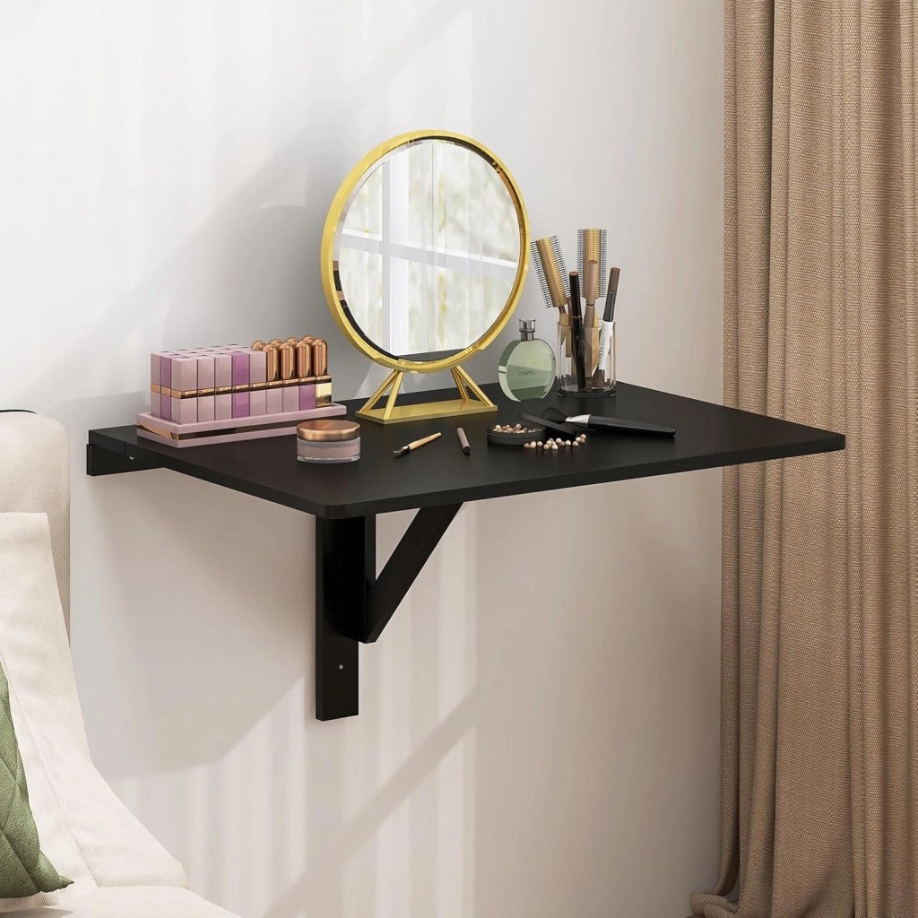 Tavolo Pieghevole a Muro, Tavolino Porta PC da Parete in Legno, Tavolo a Scomparsa Multifunzionale, Ideale per Soggiorno, Cucina e Studio, 80 x 60 x 45 cm (Nero)