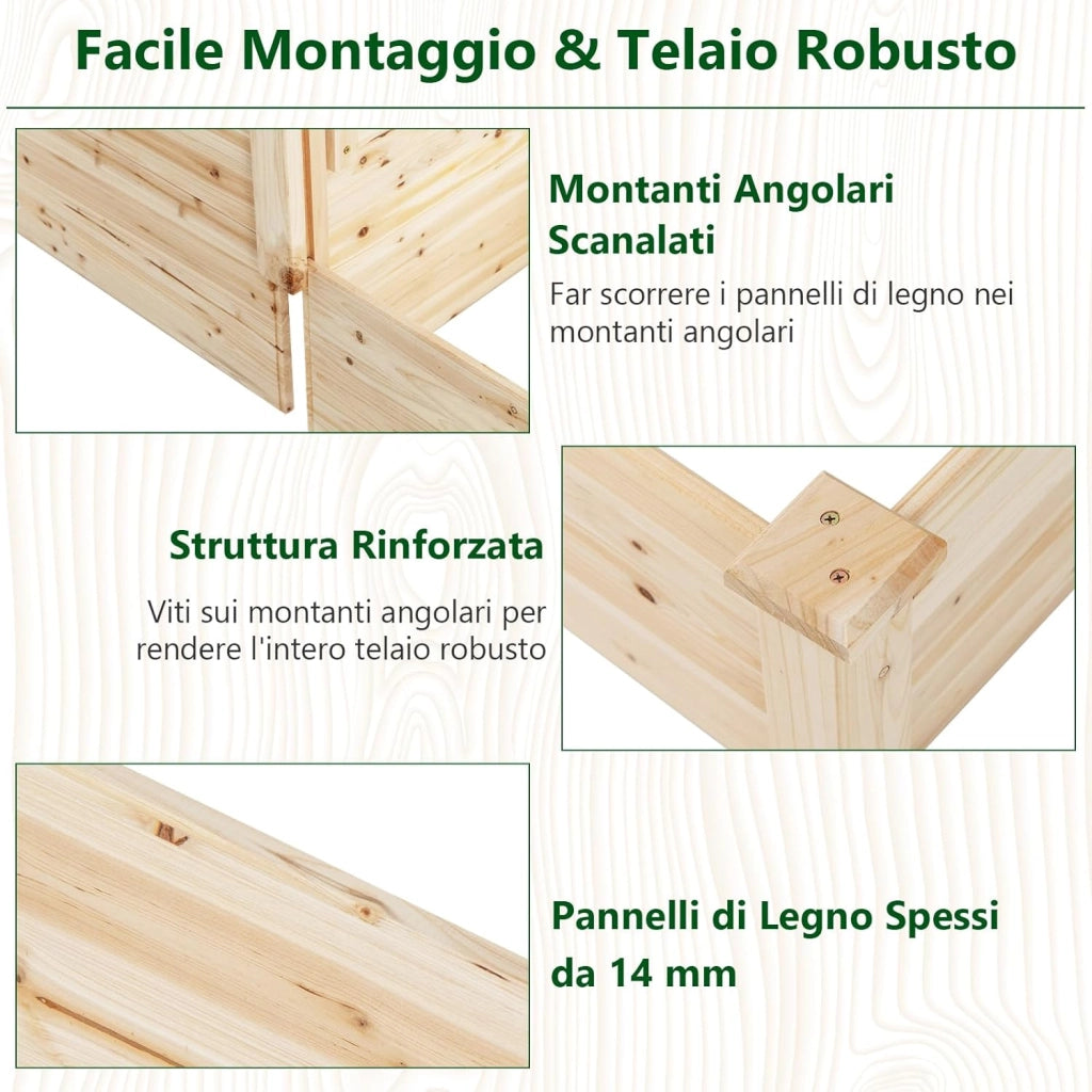 Fioriera Rialzata con Graticcio, Letto da Giardino di Legno a 2 livelli con Fondo Aperto per Verdure, Fiori, Erbe e Frutta, Aiuola Rettangolare per Terrazzo, Giardino e Orto