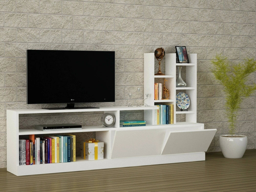 Mobile porta TV Kristal, Credenza da soggiorno, Armadio basso per TV, Base parete attrezzata, 164x25h91 cm, Bianco
