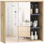 Armadietto per il Bagno con Specchio, Armadietto Toilette a Muro, 3 Mensole Aperte, 60 x 20 x 60 cm, Legno Naturale