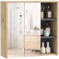 Armadietto per il Bagno con Specchio, Armadietto Toilette a Muro, 3 Mensole Aperte, 60 x 20 x 60 cm, Legno Naturale