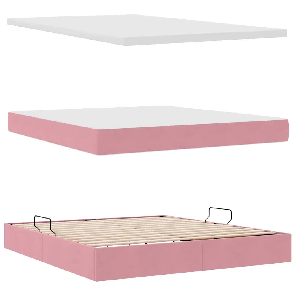 Letto con contenitore LED e materasso Rosa 160 x 200 cm Velluto