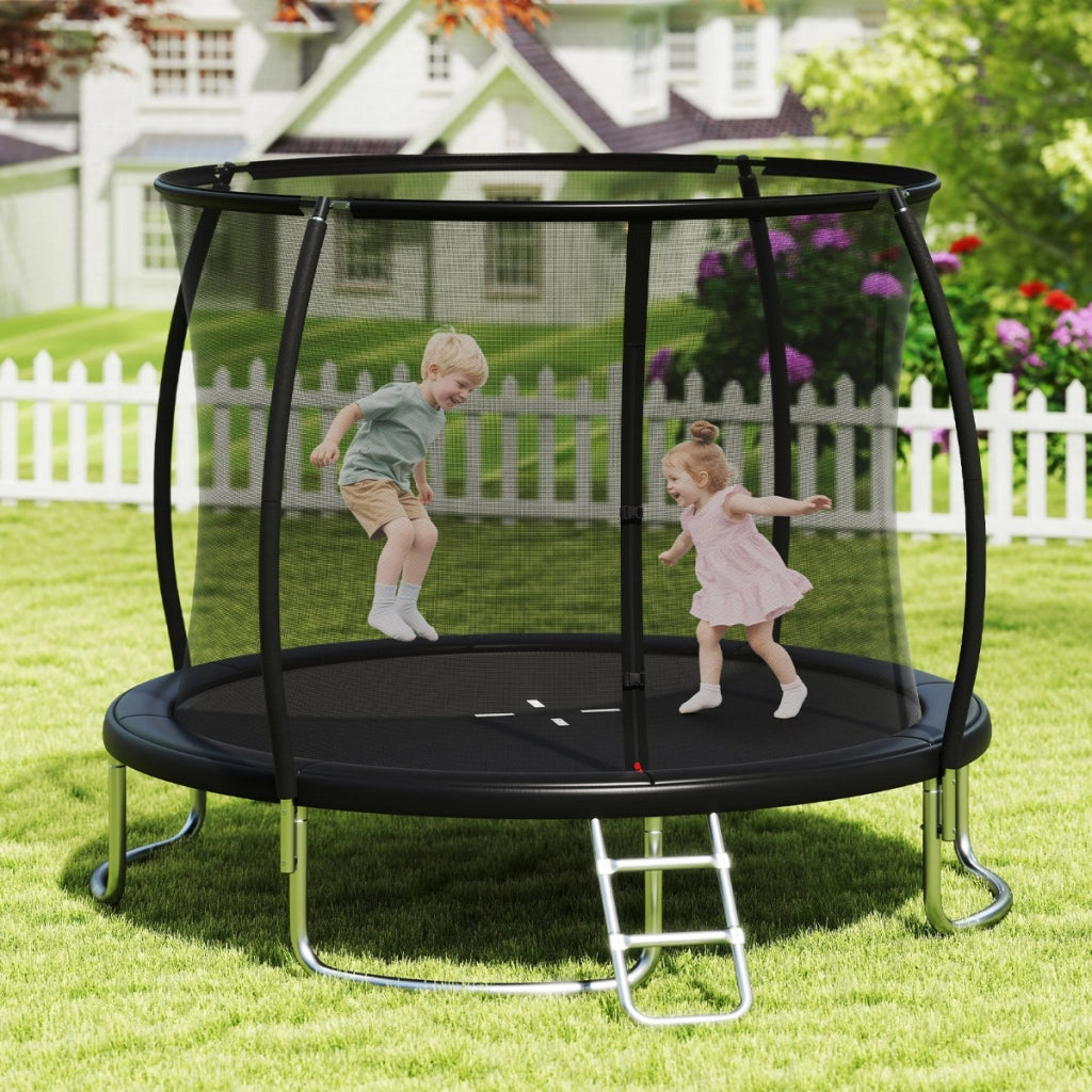 Trampolino da esterno 305 cm con rete di sicurezza e scala, Trampolino ricreativo pesante per bambini e adulti Nero