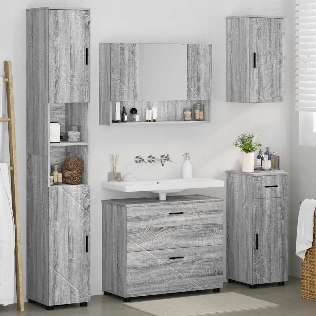 Set di mobili per il bagno con cassetto 5 pcs Grigio Sonoma