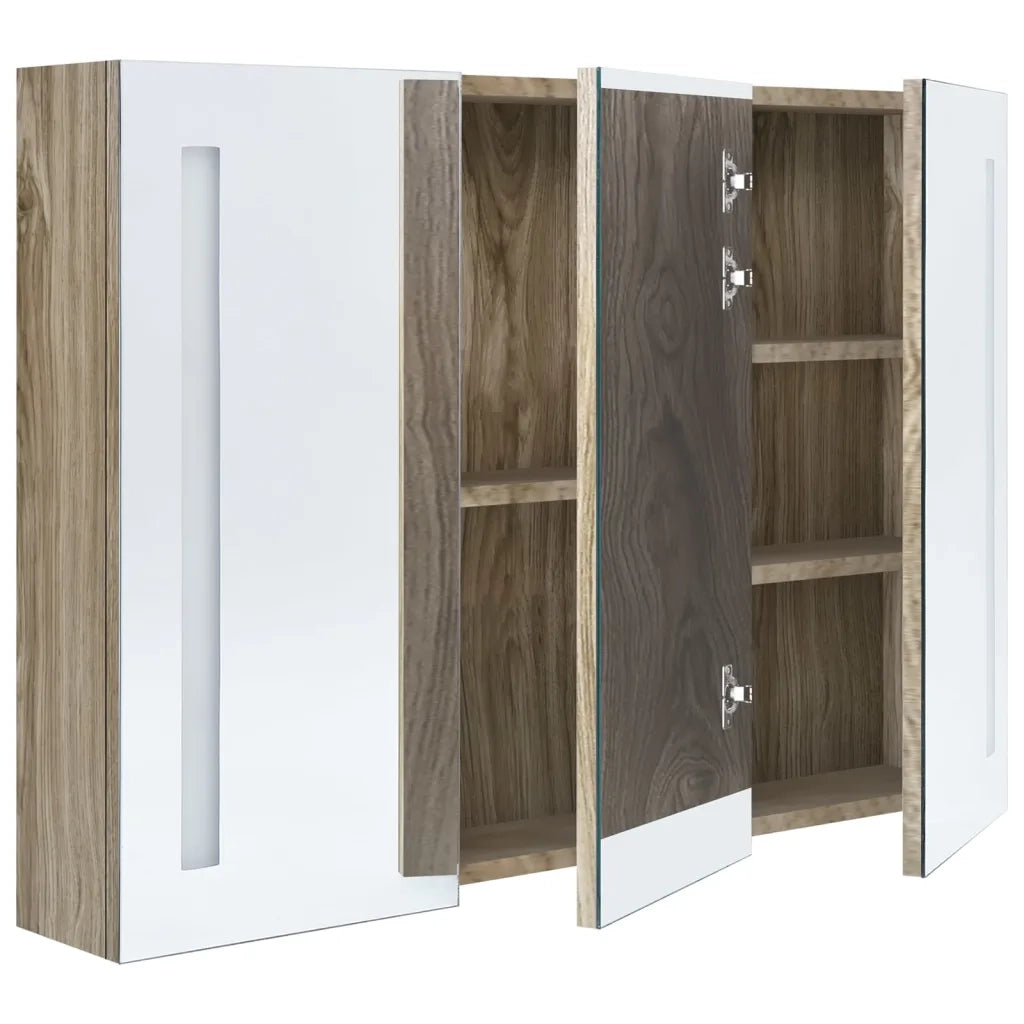 Armadietto Bagno con Specchio e LED-Mobile bagno con specchio 89x14x62 cm Rovere