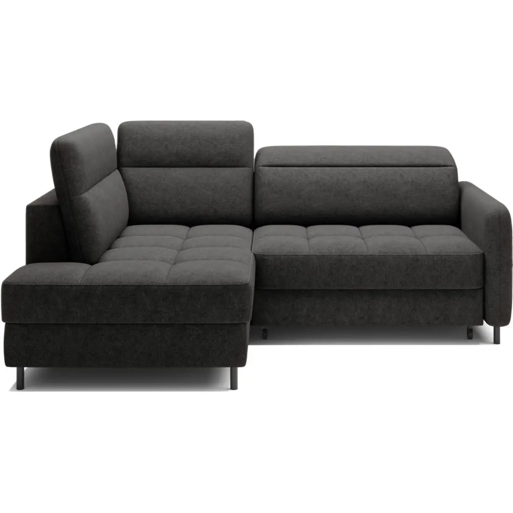 Divano ad angolo sinistro convertibile BARNEA 208 cm grigio scuro con contenitore