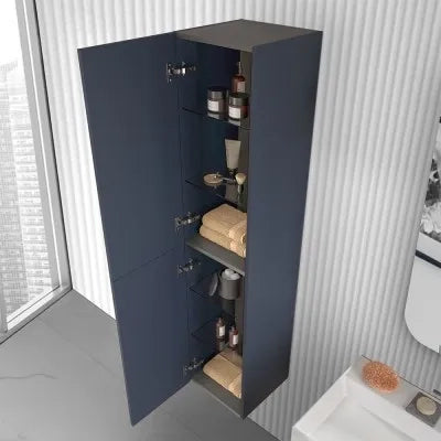 Colonna bagno sospesa 160 cm Melody blu navy con ante reversibili