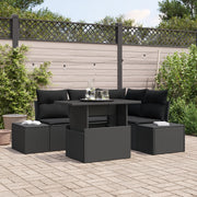 Set di divani da giardino 5 pezzi con cuscini Nero Polyrattan