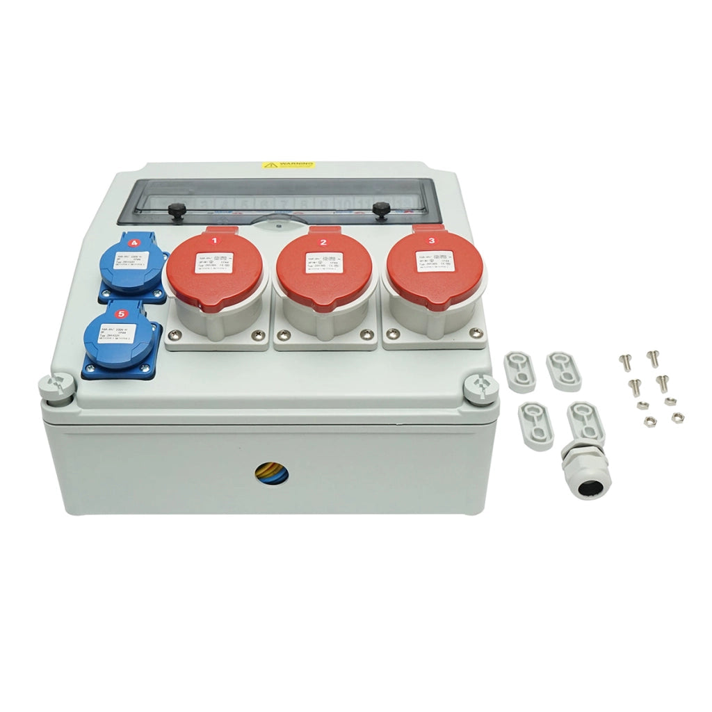 Pannello gruppo prese per organizzazione cantiere 2x230V/16A, 3x415V/16A, 330x330x170mm IP44/IP67 SUNTREE
