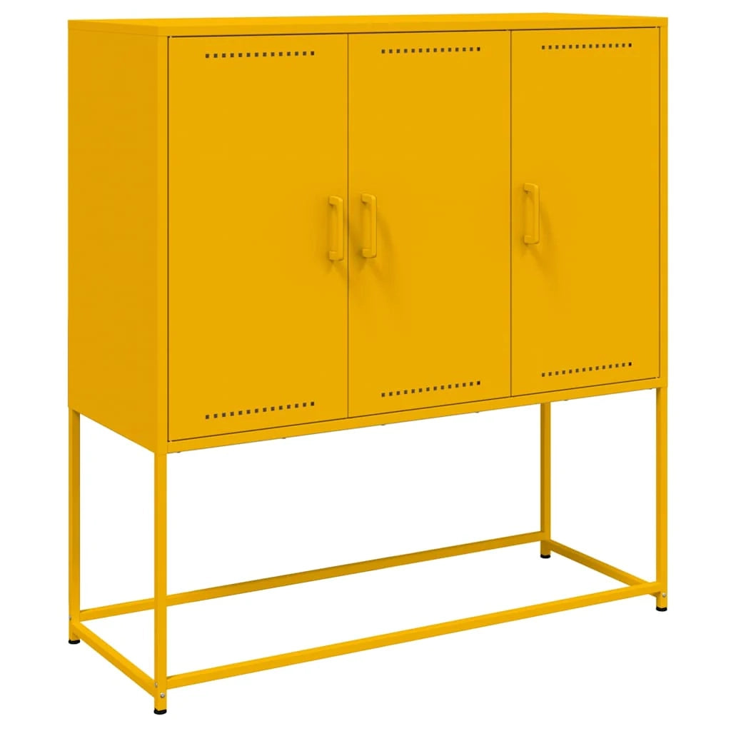 Buffet credenza cassettiera armadio mobile contenitore organizer cucina soggiorno salotto alto giallo senape 100,5 x 39 x 107 cm acciaio giallo 02_0034730