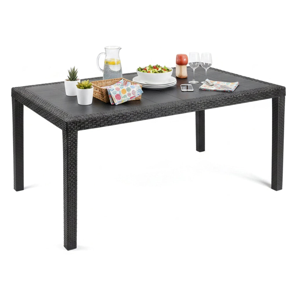Tavolo da esterno Arca, Tavolo fisso rettangolare, Tavolo da giardino multiuso effetto rattan, 100% Made in Italy, Cm 138x78h72, Antracite